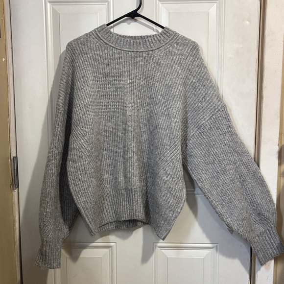 Time and Tru Sweaters - Time and Tru Gray Ribbed Crewneck Sweater